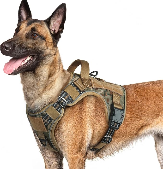 rabbitgoo Tactical Dog Harness for Large Dogs, No Pull Service Pet Vest | Military Molle System & Easy Control Handle, Adjustable and Reflective for Walking and Training, Desert Camo, Large