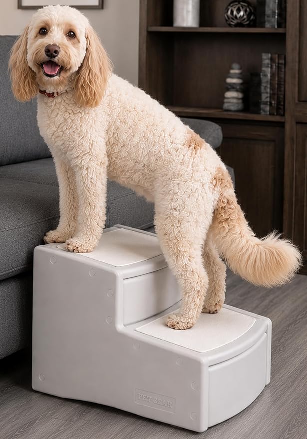 Pet Gear Easy Step II Extra Wide Pet Stairs, 2 Step for Dogs/Cats up to 200 pounds, Removable/Washable Carpet, Easy Assembly (No Tools Required), Sea Mist