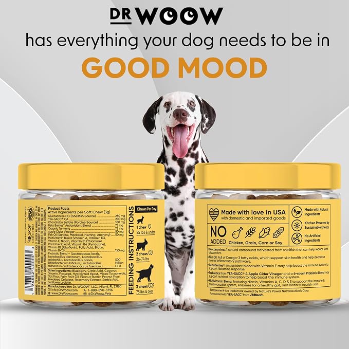 Multivitamin Supplements for Dogs Soft Chews (90 CT) – 11-in-1 Daily Wellness + Immune & Gut Support – Glucosamine + Probiotics – Made in USA