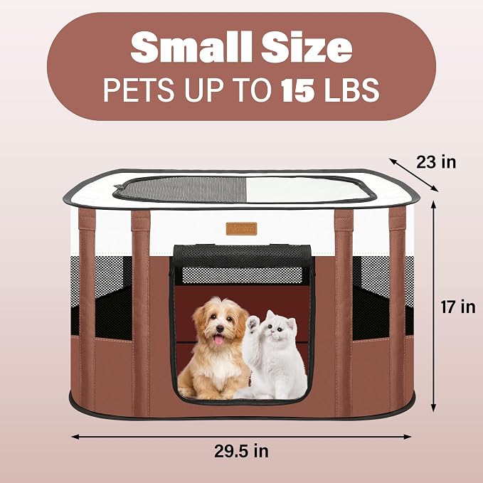 Foldable Cat & Dog Playpen with Carry Bag, Brown Small