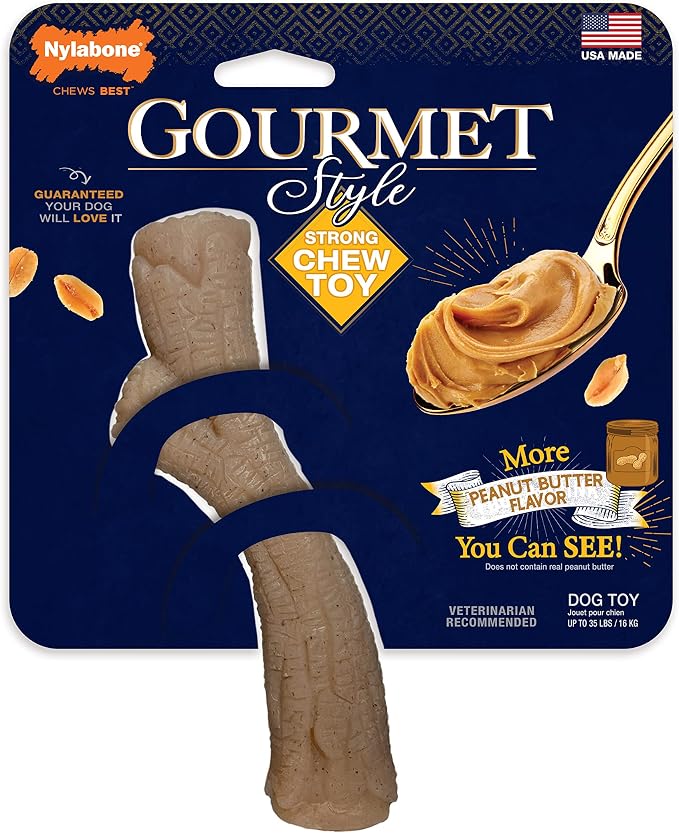 Nylabone Strong Chew Gourmet Style Stick Dog Chew Toy, Peanut Butter Flavor | Medium breeds, durable chew toys, long lasting, encourages healthy chewing, helps clean teeth, for dogs up to 35 lbs