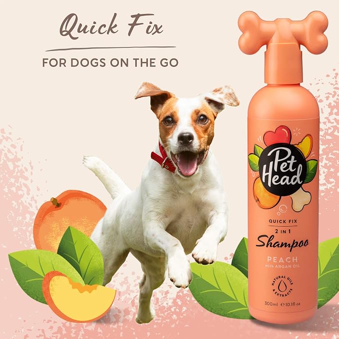 Pet Head Quick Fix 2 in 1 Dog Shampoo & Conditioner | Peach Scent |16fl oz. | Dog Shampoo for Smelly Dogs | Nourishes and Softens Coat & Skin | Vegan | Gentle Formula for Puppies | Made in USA