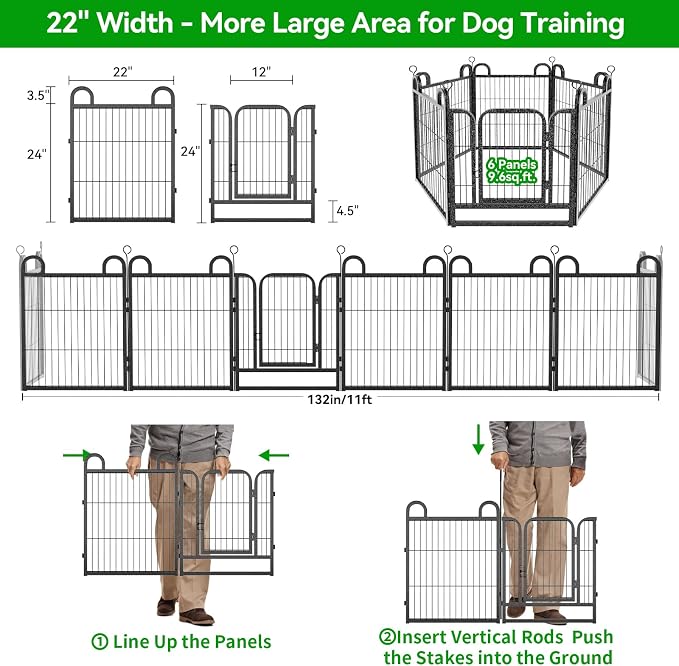 Anti-Rust Puppy Playpen, 24in 6 Panels, Snowy Black