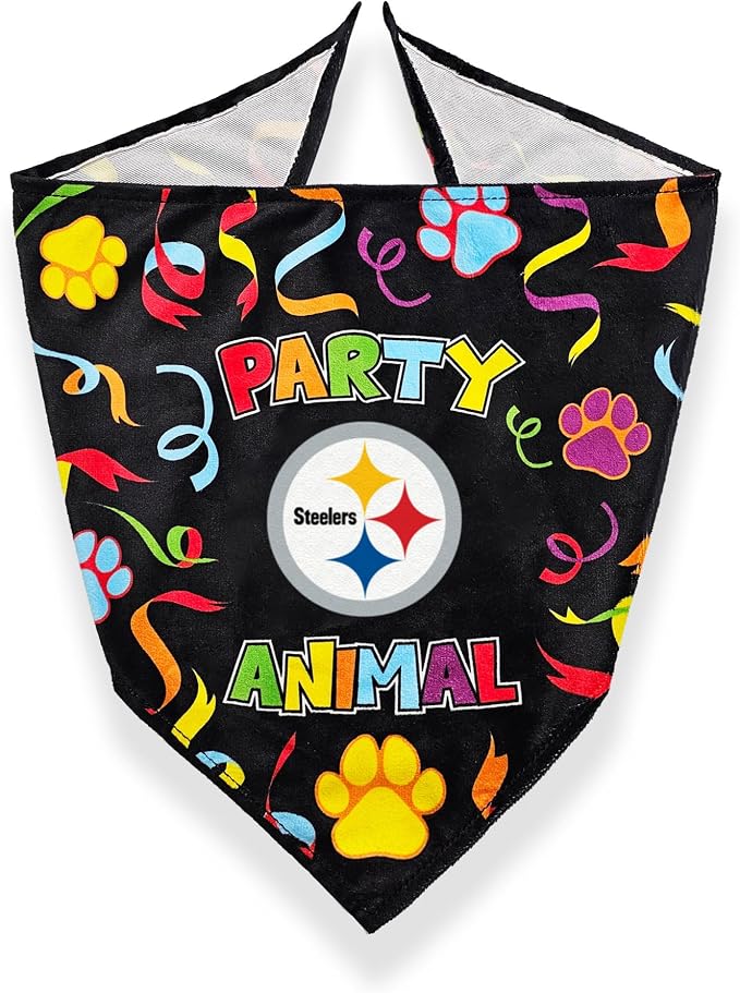 NFL Pittsburgh Steelers Dog Birthday Party Set 8pcs with 1 Football Bandana Large/X-Large, 1 Birthday Cake Toy & 6 B-Day Balloons, Dog Birthday Set, Costume, Fun Doggie Party Accesories