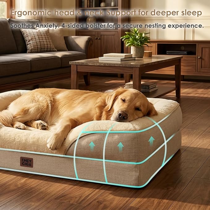 EHEYCIGA Orthopedic Memory Foam Dog Bed - XL 48x35in, Beige