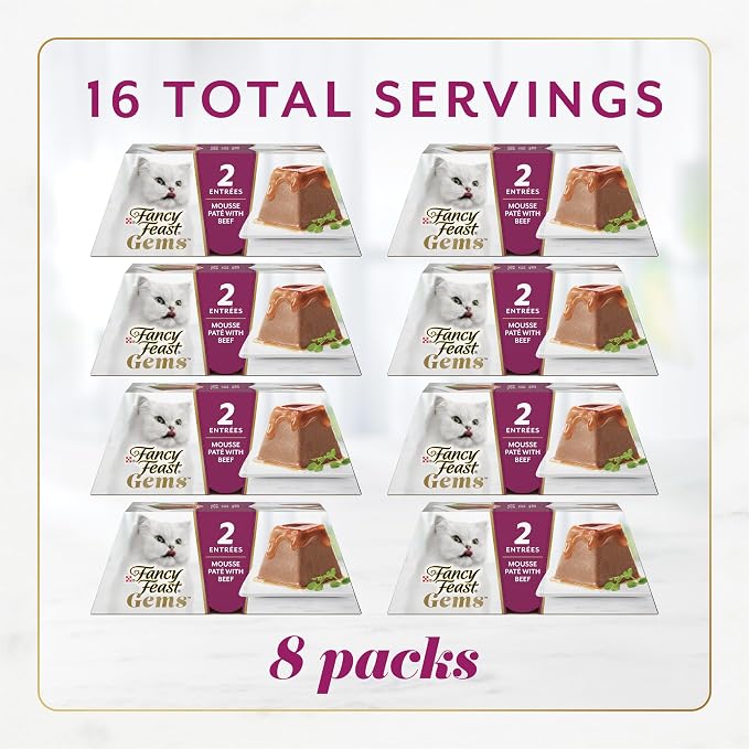 Purina Fancy Feast Gems Wet Cat Food with Beef, 4 oz boxes, 8-Pack