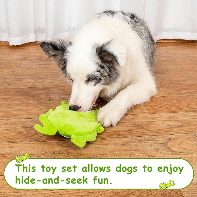 Hollypet Squeaky Hide and Seek Dog Toys for Small and Medium Dogs, Frog | Interactive Plush Stuffed Dog Squeak Toys for Small Medium Sized Dogs and Non-Aggressive Chewers, Puppy Teeth Clean Chew Toys
