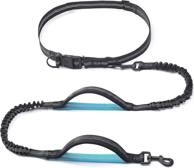 iYoShop Retractable Hands Free Dog Leash, Small, 8-25 lbs, Black | Bungee Waist Leash, Dual Handles, Adjustable Waist Belt, Walking and Running