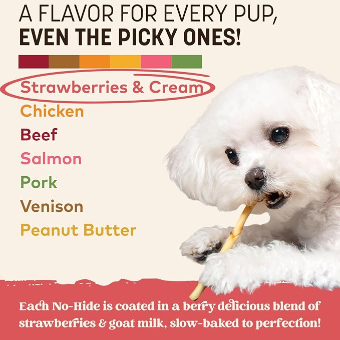 Earth Animal No-Hide Stix Strawberries & Cream Vegetarian Recipe Natural Rawhide Alternative Dog & Cat Chews, 20 Pack Value Pack