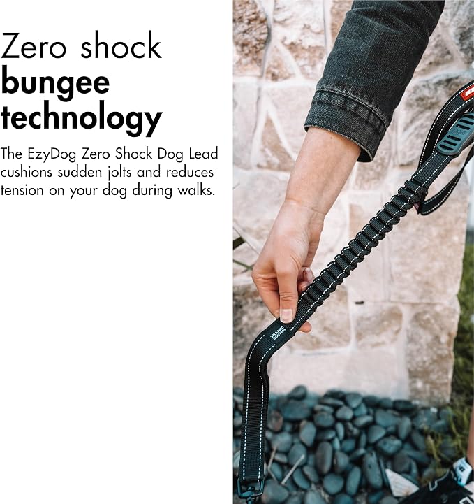 EzyDog Zero Shock - Bungee Dog Leash, Shock Absorbing - 48-Inch, Corduroy | Padded Neoprene Grip, Traffic Handle, Reflective Stitching, Strong for All Size Pullers, 1" Soft Touch Webbing for Durability