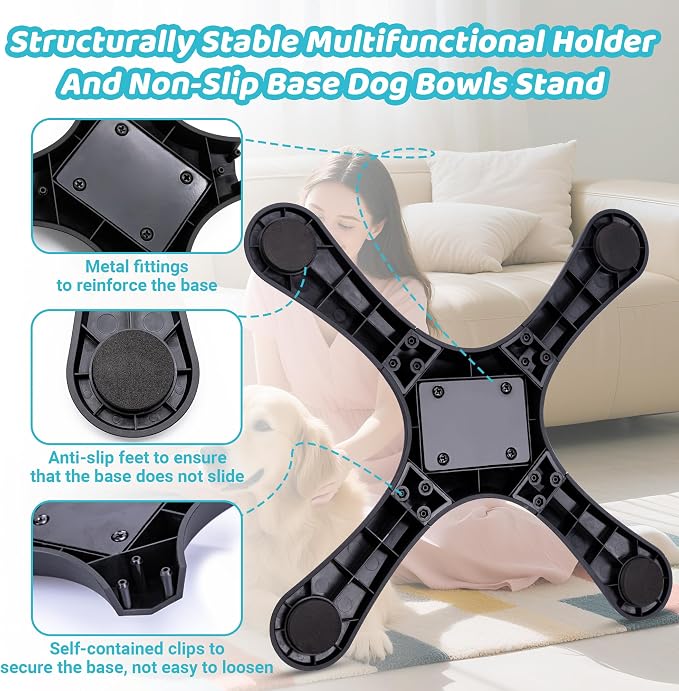 Elevated Adjustable Dog Bowl Feeding Stand, 3 Heights and Tiled Ajudst, Compatible with Moost Feeding Bowls, Great for Medium Large Dogs(Stainless Bowl 1 Pack Updated)