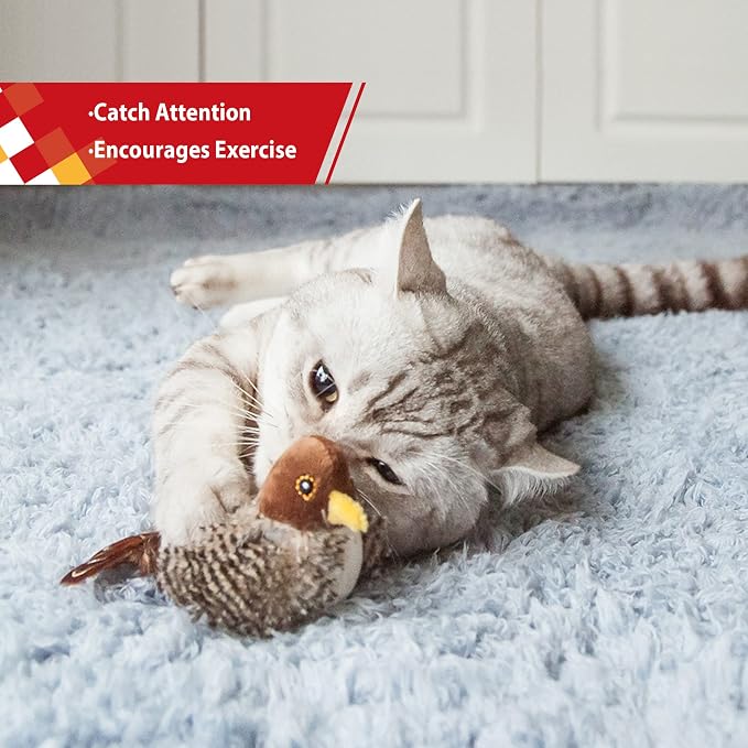 GiGwi Interactive Cat Toys Squeaky, Stimulated Chirping Bird Toy Making Noise,Automatic Chirp Bird Cat Toy with Feather Tail, Melody Chaser Play and Squeak Kitten Toy for Boredom | Interactive Cat Toy, Stimulates Hunting Instinct, Relieves Boredom for ...