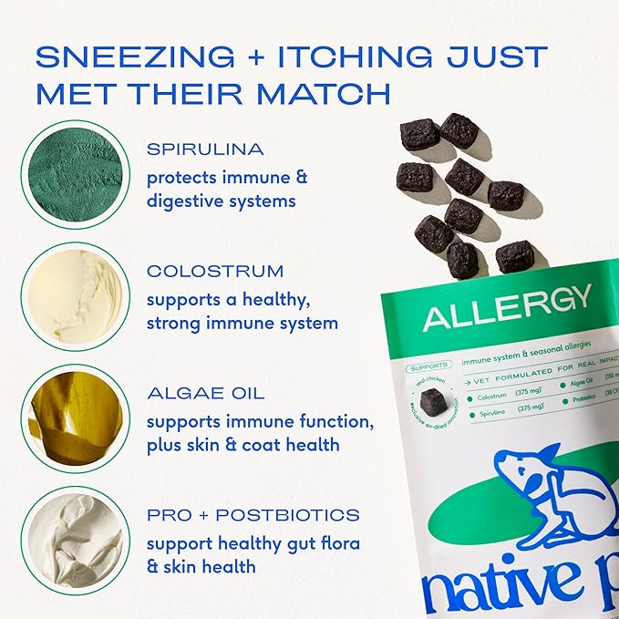 Native Pet Itchy Skin Bundle: Allergy Chews for Dogs (30 Air-Dried Chews) + Omega Oil for Dogs (8 Oz) - Allergy Relief + Itching Relief Probiotics for Itchy Skin & Fish Oil