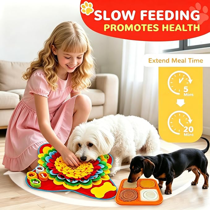 Dog Snuffle Mat and Lick Mats Set, Interactive Dog Enrichment Puzzle Toys for Puppy Small Medium Breed Dogs Cats, Cognitive Sniff Foraging Mats for Slow Feeding Treat Game Mental Stimulation