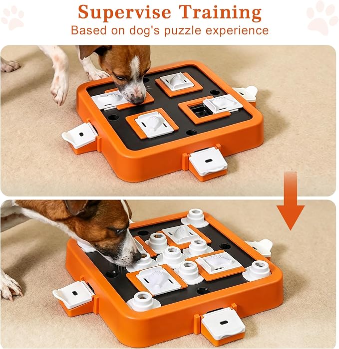 Aluckmao Dog Puzzle Toy Large - Adjustable Levels Food Treat Feeder Game | Beginner to Advanced Difficulty, Brain Stimulation Mental Enrichment, Interactive Feeding, for All Breeds, Orange