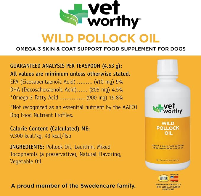 Vet Worthy Wild Pollock Oil for Dogs - Omega 3 for Dogs - 32 fl oz