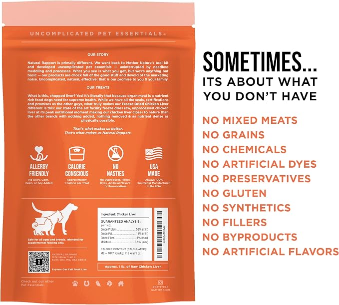 Natural Rapport Freeze-Dried Chicken Liver Treats, Single Ingredient, 4 oz