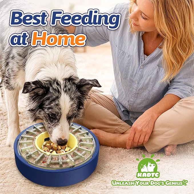 KADTC 5-60 Min Adjustable Slow Feeder Bowl for Fast Eaters, Spinning Dog Puzzle Feeder, Anti-Gulping Interactive Food Dispenser, 4-Cup Capacity, Mental Enrichment Treat Toy