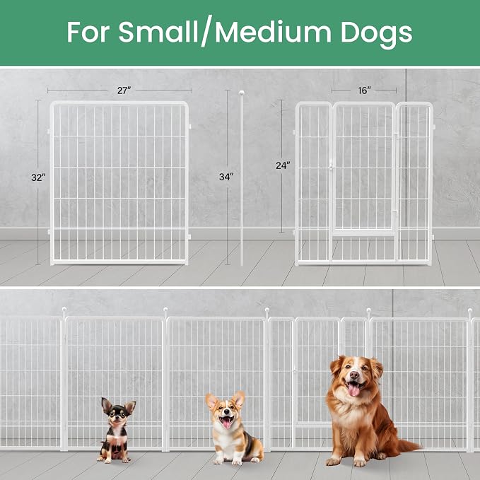 HealSmart Dog Playpen, 32in 16 Panels, White