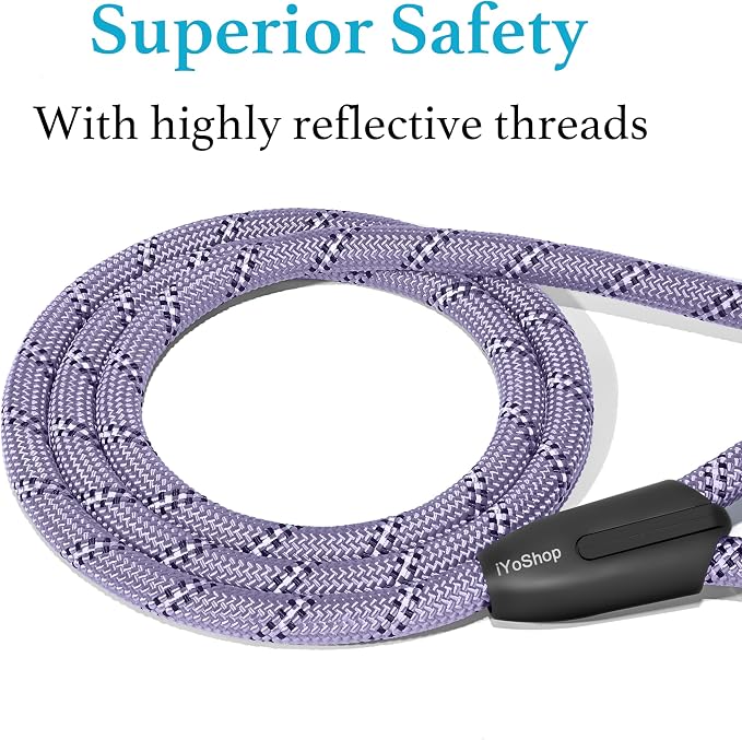 iYoShop Durable Slip Lead Dog Leash, 1/2" x 5 FT, Lavender | Padded Handle, Reflective Threads, No Pull, Dog Training Leash