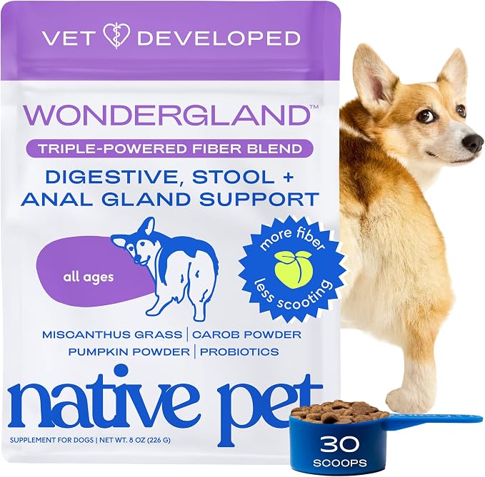 Native Pet WonderGland - Dog Anal Gland Supplement - Promotes Firm Stools, Natural Gland Expression to Help Reduce Scooting - Fiber Food Topper with Miscanthus Grass, Pumpkin & Probiotics - 30 Scoops
