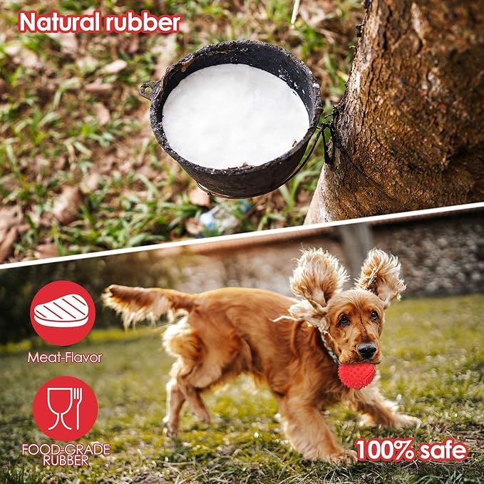 petizer Indestructible 4inch Squeaky Red Dog Balls for Aggressive Chewers, Relieve Anxiety, Interactive Dog Toy, Floatable Rubber Ball for Large Dogs, Indoor, Outdoor, Waterproof