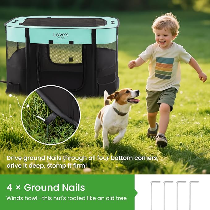 Love's Cabin Medium Dog Tent Crate, Portable Foldable Pop Up Dog Kennel Playpen with Carrying Case (Green)