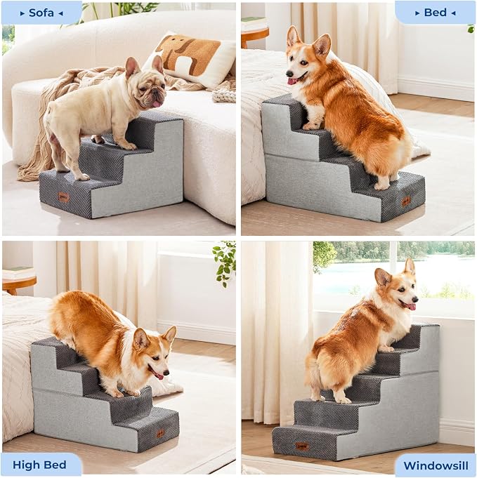 ZOMISIA Dog Steps for Couch - Pet Stairs for Small Dogs and Cats, Dog Steps with Non-Slip Bottom Grey 3 Steps, Grey