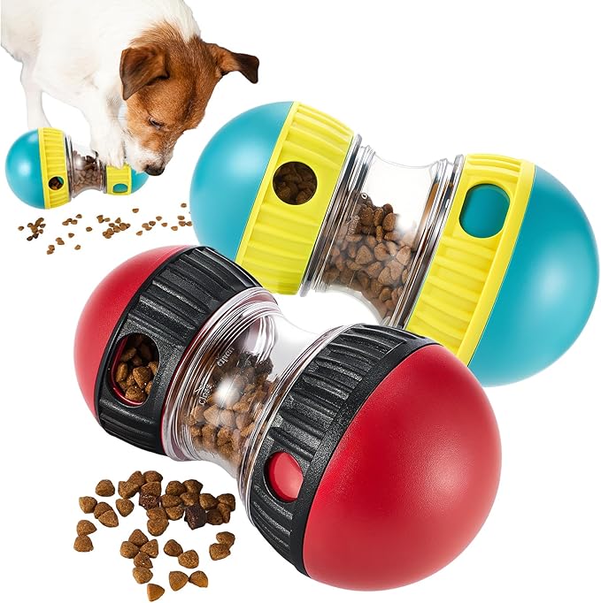 Silipull 2 Pcs Dog Interactive Puzzle Toys Dog Toy Treat Dispenser Rolling Adjustable Food Dispensing Treat Puppy Feeder Slow Feeding for Training Large Medium Chewers Breed Pet Gift Keep Busy