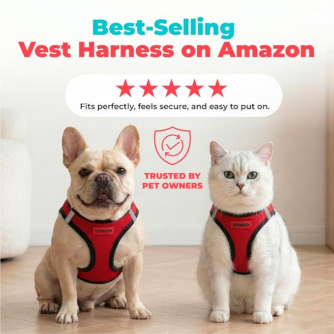 Voyager Step-in Air Dog Vest Harness - Red/Black Trim, X-Large | 20.5 - 23" in Chest, Reflective Bands, All Weather Breathable Air Mesh, Cats Compatible, Lightweight, Fast Drying