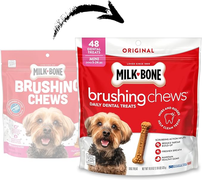 Milk-Bone Brushing Chews Original Chicken Flavor Daily Dental Dog Treats, Mini, 18.9 Oz. Bag (Pack of 5)