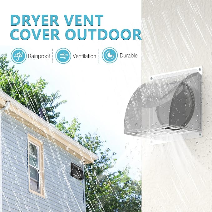 HG Power 4 Inch Dryer Vent Cover Outside with Removable Screen, Silver