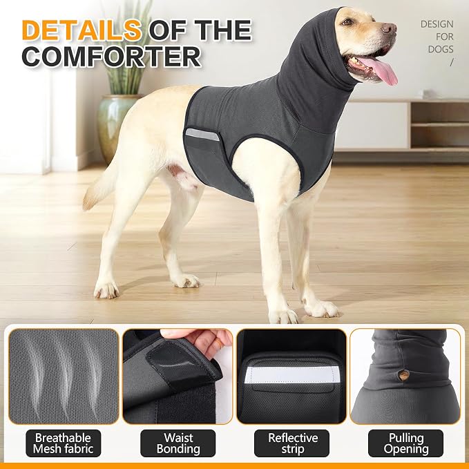 Dog Anxiety Vest,Pet Calming Hoodie Breathable Dog Anti-Anxiety Jacket for Thunder Fireworks and Separation,Grey XL