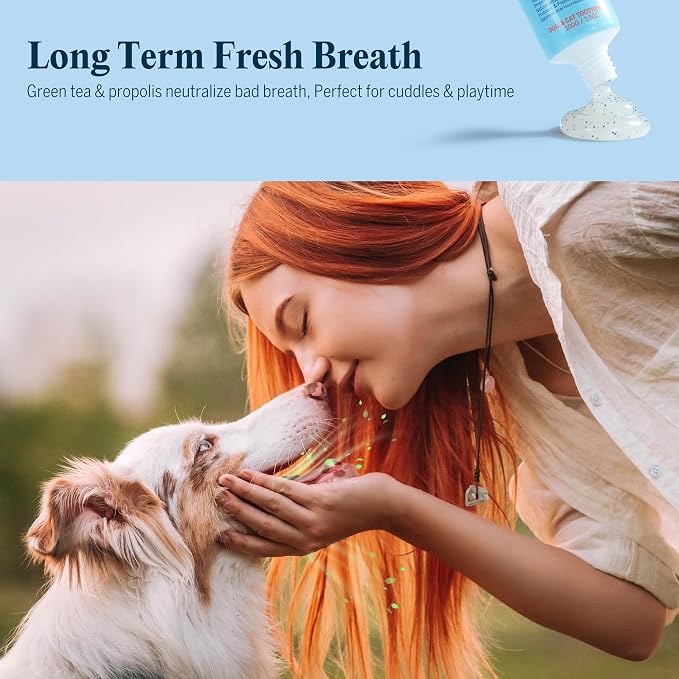 FlyDog Fresh Kiss Nano-HAp Dog Tooth Brushing Kit, Vet Approved Remineralizing Formula for Dogs & Cats - Rebuild Enamel, Remove Tartar & Plaque, 360° Toothbrush & Silicone Finger Brush (Peanut Butter)