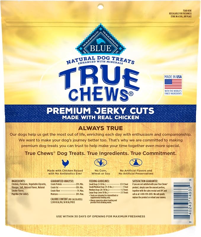 Blue Buffalo True Chews Premium Jerky Cuts Dog Treats with Natural Ingredients Chicken (Pack of 2)