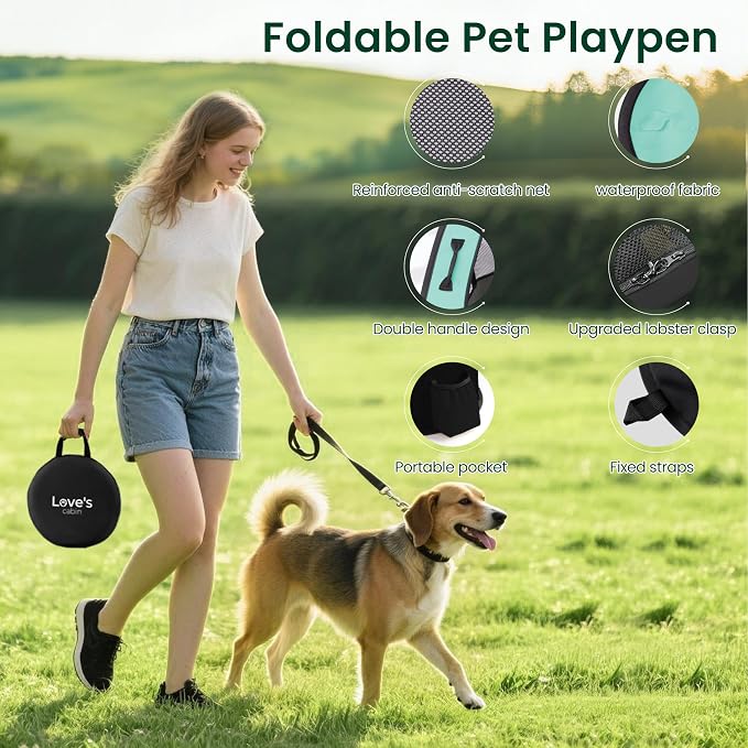 Love's cabin Pet Puppy Dog Playpen, Small Dog Tent Crates Cage Indoor/Outdoor, Portable Exercise Playpen for Dog and Cat, Foldable Pop Up Dog Kennel Playpen with Carring Case (S, Green)