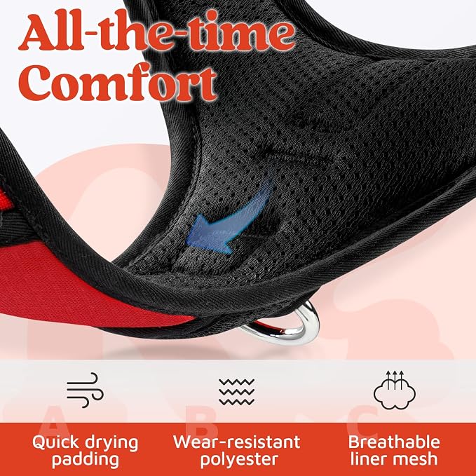 rabbitgoo Dog Harness for Large, No Pull 3 Buckles Easy On & Off | Soft Padded, Walking with Control Handle, Adjustable and Reflective, Red, X-Large