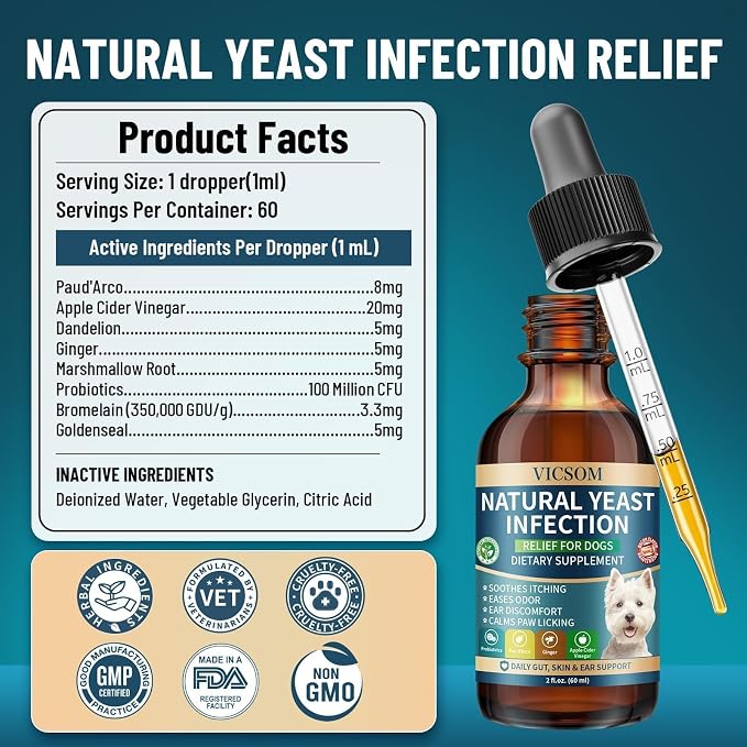 VICSOM Natural Dog Yeast Infection Treatment, 60ml
