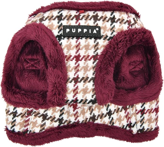 Puppia Kent Vest Dog Harness Step-in Warm Winter Houndstooth Pattern for Small and Medium Dog, Wine, Large