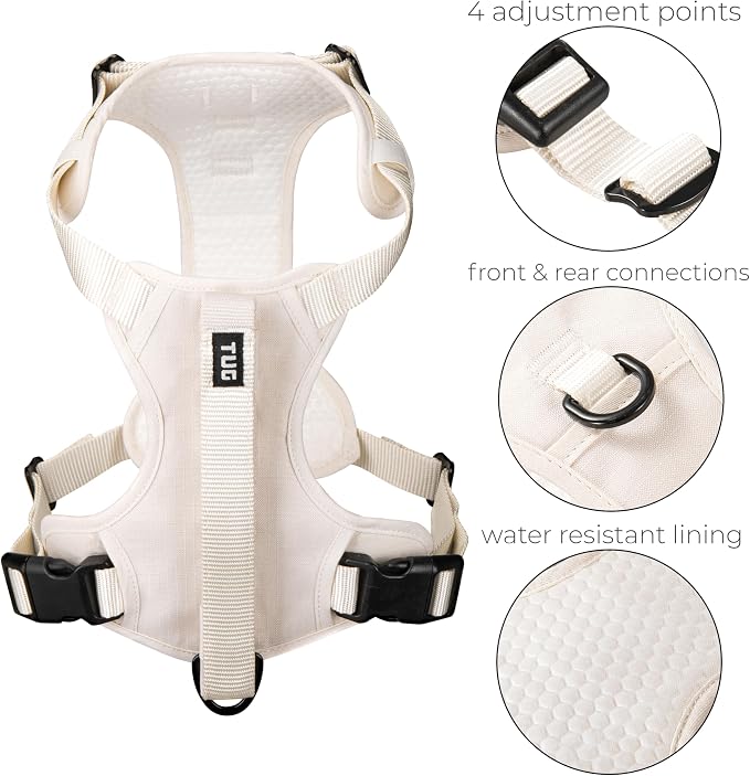 TUG Grab Dog Harness with Built-in Magnetic Traffic Leash (Small/Cream) | Padded Magnetic Traffic Handle | Dual Leash Clips | 4-Point Adjustable Fit | Durable Nylon