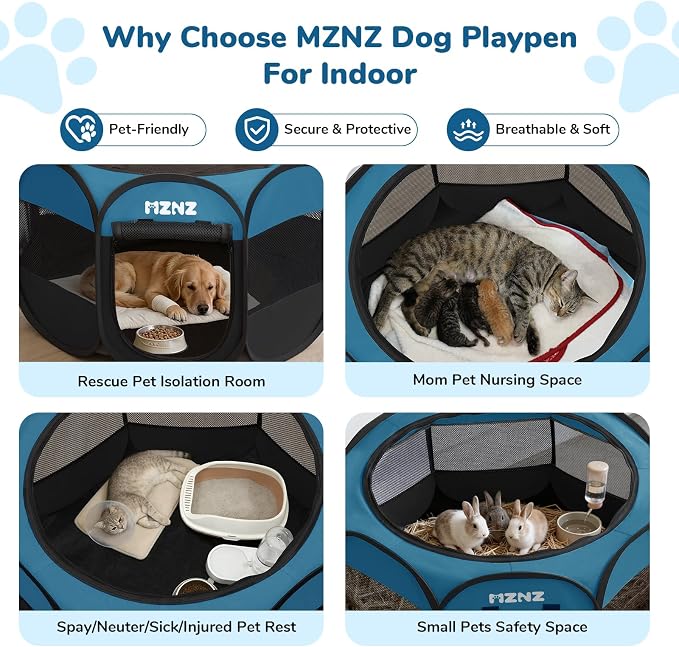 Dog Playpen, Portable Puppy Pet Crate Indoors for Small/Medium/Large Dogs Cats Rabbits, Foldable Dog Cage Enclosure for Outdoor, Pop Up Dogs Tent Kennel with Carrying Case, Blue Black