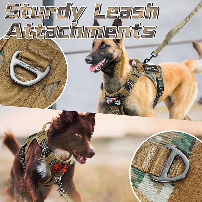 rabbitgoo Tactical Dog Harness for Small, No Pull Military Service Vest | Molle & Handle, Heavy Duty, Adjustable, Reflective Straps, Easy Control for Training Walking, Brown camo, Small