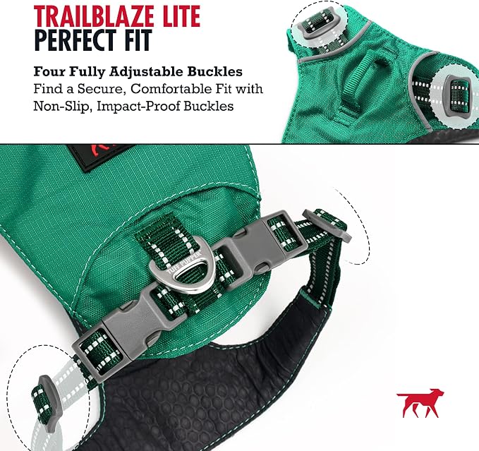 Tuff Pupper All-Day Wear Dog Harness | for Walking, Trail Running, Hiking | Front & Back Leash Clips | Reflective Trim | Easy On/Off Buckles | Lightweight Breathable | No Pull Design (Medium, Teal)