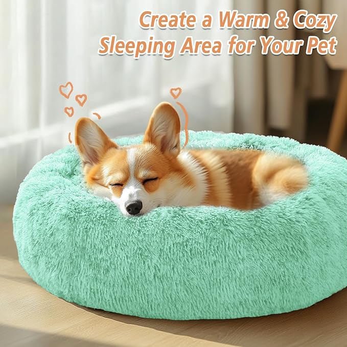JOLLYVOGUE 31" Calming Donut Dog Bed, Mint Green