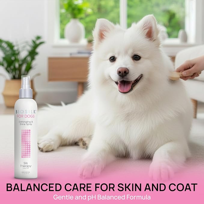 BioSilk for Dogs Silk Therapy Detangling and Shine Spray, 8 Fl Oz | pH-balanced, paraben-free leave-in mist with silk and vitamins, dematting spray for all coats and breeds