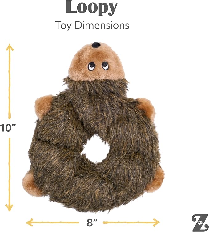 ZippyPaws Loopy No Stuffing Dog Toys to Keep Them Busy - 10" | For Small, Medium, & Large Dogs, Squeaky Pet Toy for Boredom, Unstuffed Chew Toy, Soft Plush Puppy Products, Hedgehog