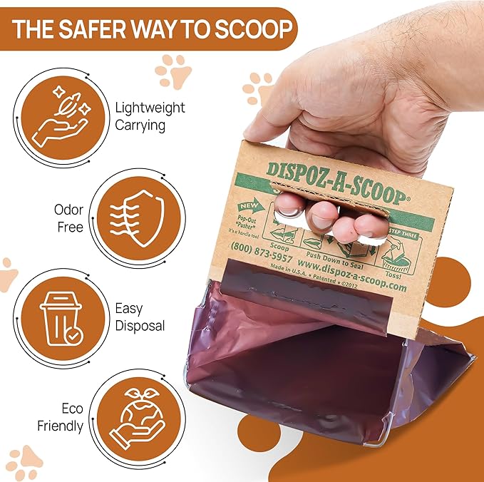 Dispoz-A-Scoop® 96 Pack"Scoop-Seal-Dispose” Dog Pooper Scooper with Bag Attachment, No-Touch Pooper Scoopers Solution, Portable Pooper Scooper for Dogs Large and Small, Dog Poop Scooper for Yard Walk