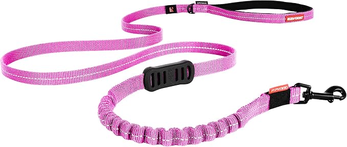 EzyDog Zero Shock Lite - Bungee Dog Leash, for Small Dogs - 48", Pink | Shock Absorbing, Padded Neoprene Grip, Reflective Stitching, Strong for Pullers, .5" Soft Touch Webbing for Durability