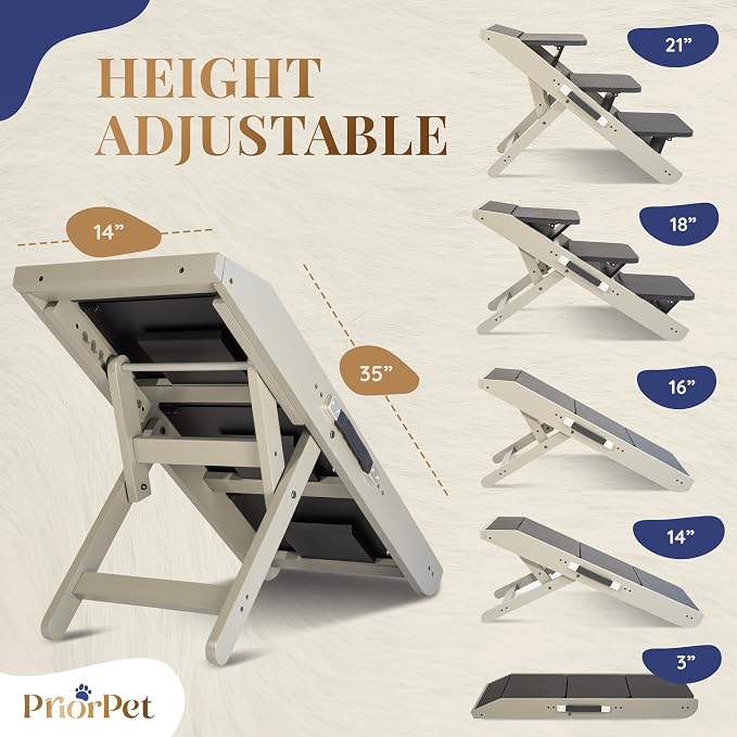 Dog ramp for Couch – Non-Slip, Sturdy Build Foldable Dog ramp – Supports up to 200lbs – Adjustable 7'' to 20'' – Landing Platform Seamlessly Connects – Birchwood Pet Ramp for Small Dogs – Gray
