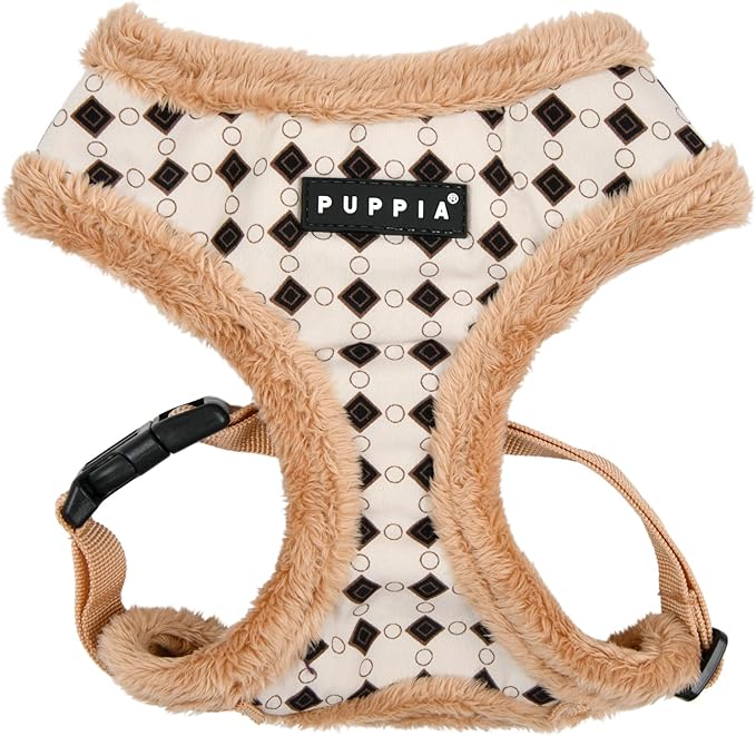 Puppia Jace Dog Harness Over-The-Head Warm Winter Diamond Pattern Adjustable Chest for Small and Medium Dog, Beige, Medium